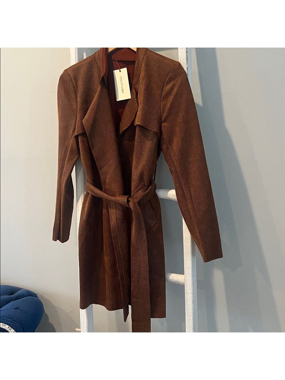 Solitaire Anthropologie nwt suede Textured Brown snakeskin Jacket trenchcoat S - Picture 3 of 13